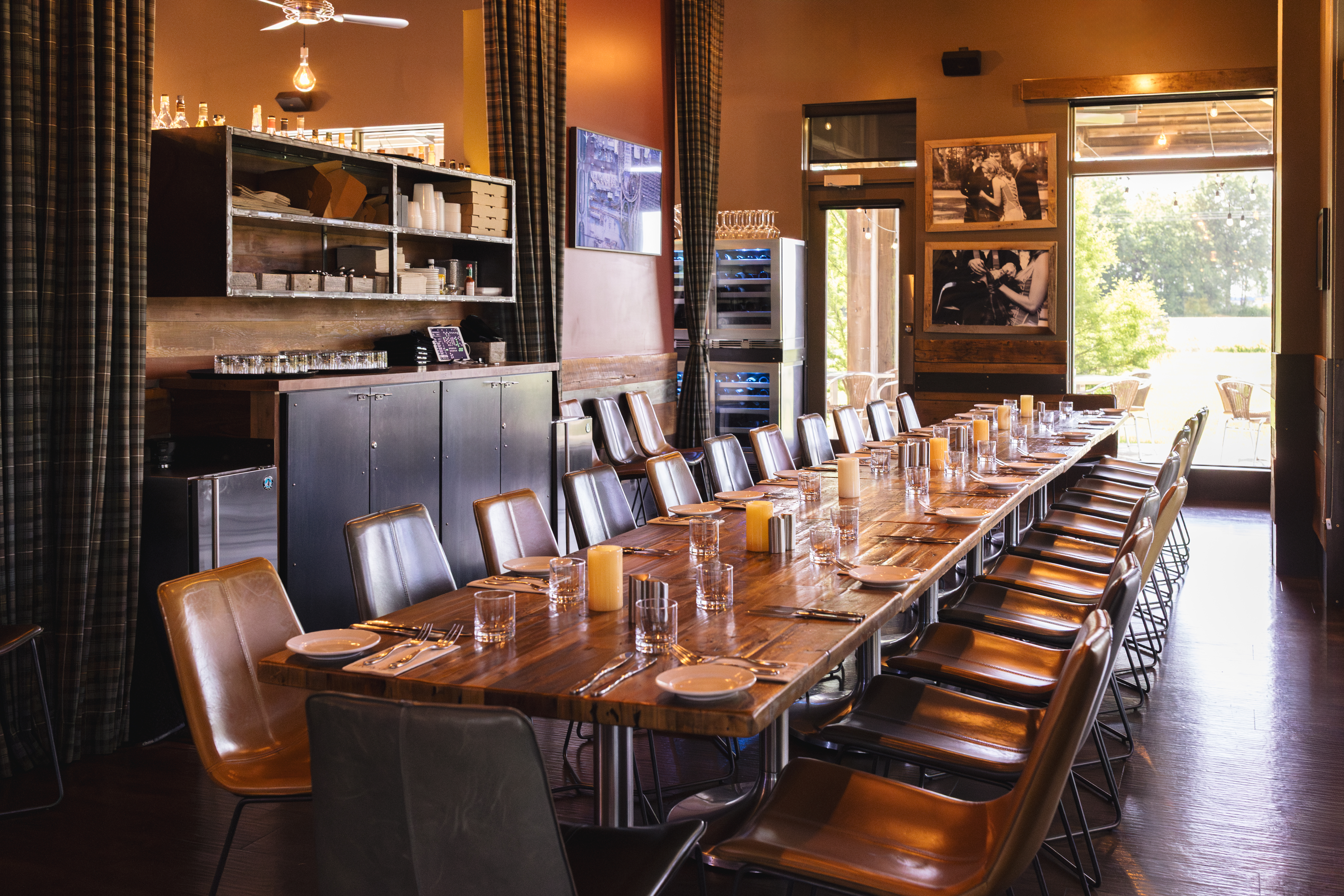a room with tables and chairs