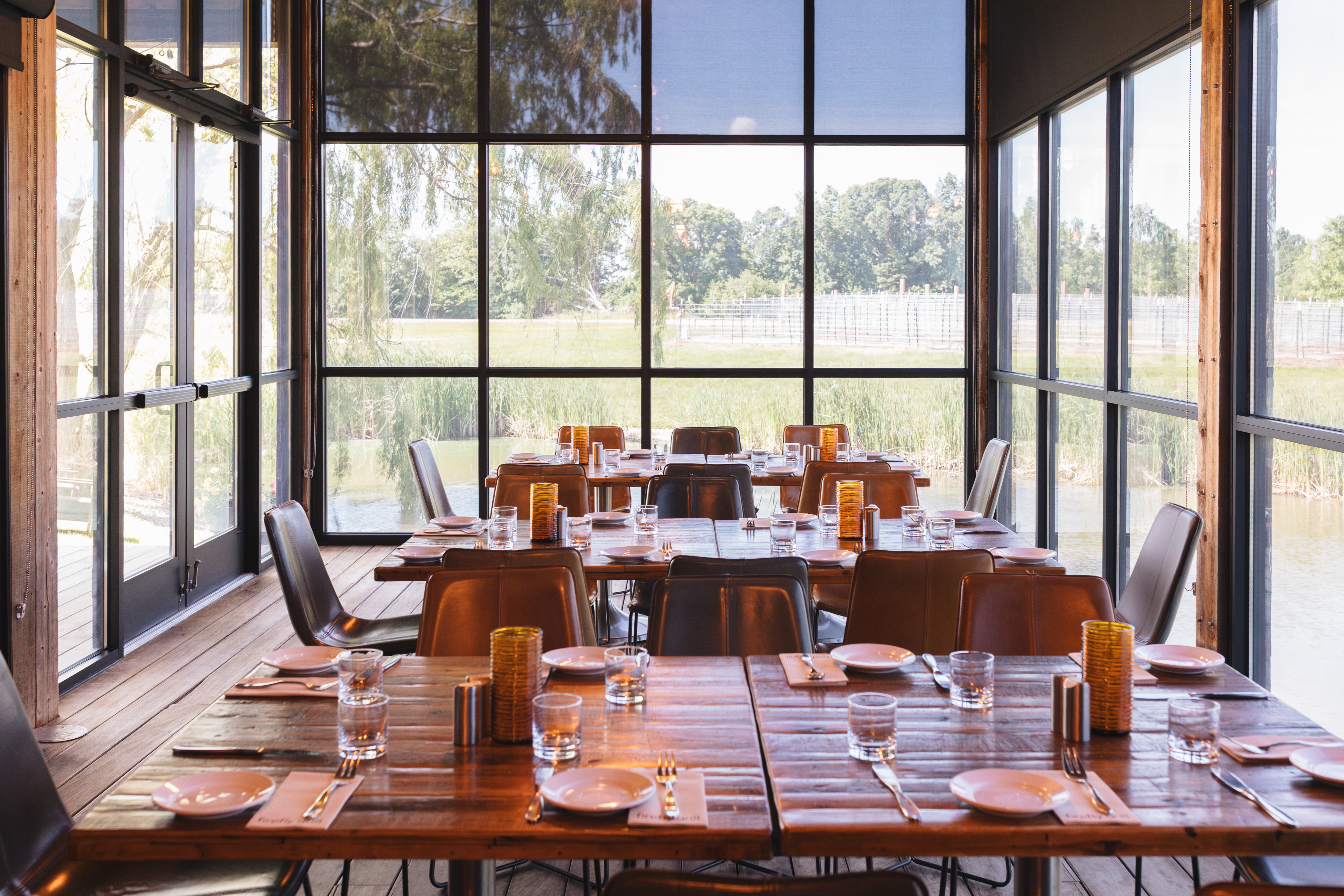 a room with tables and chairs