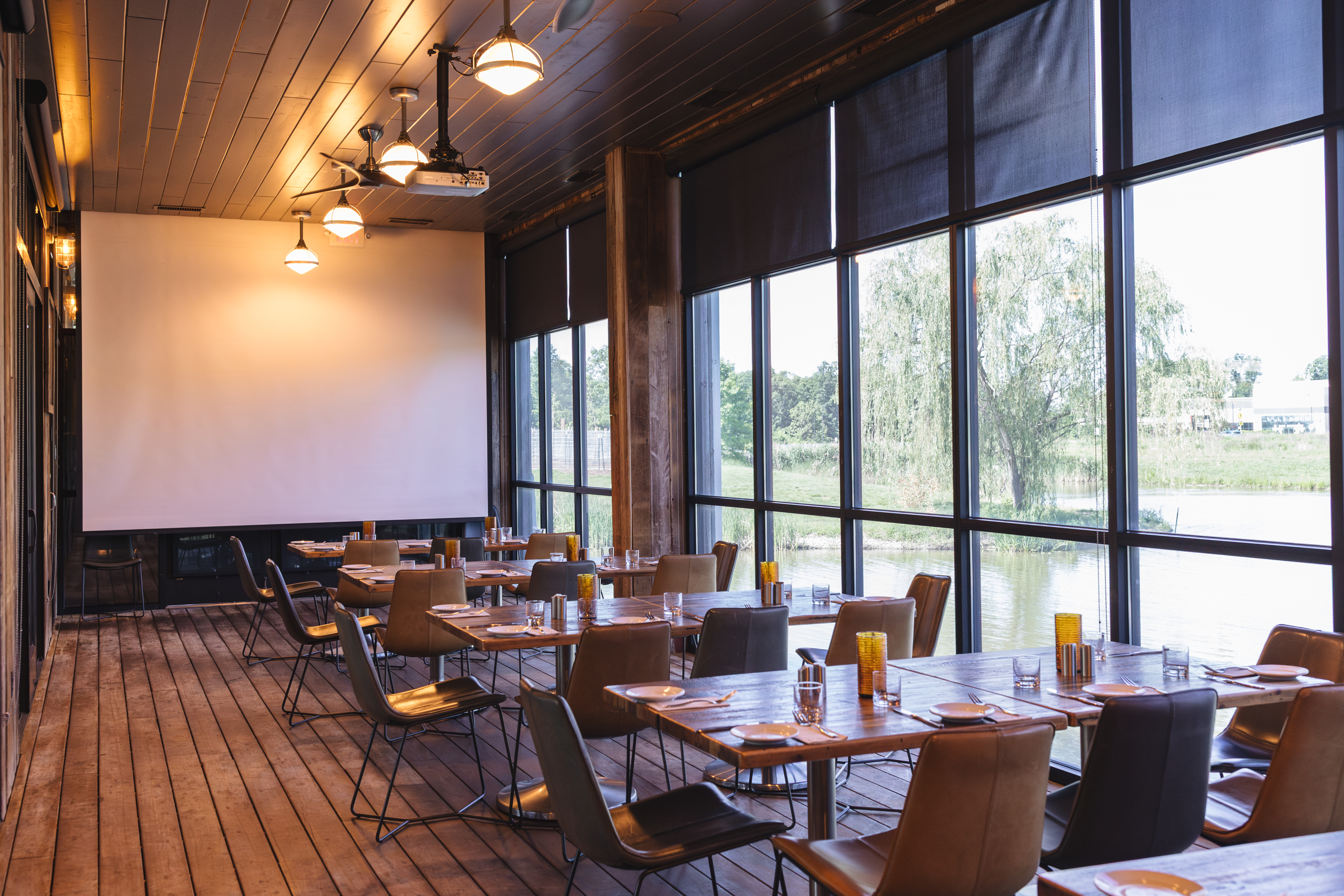 a room with tables and chairs