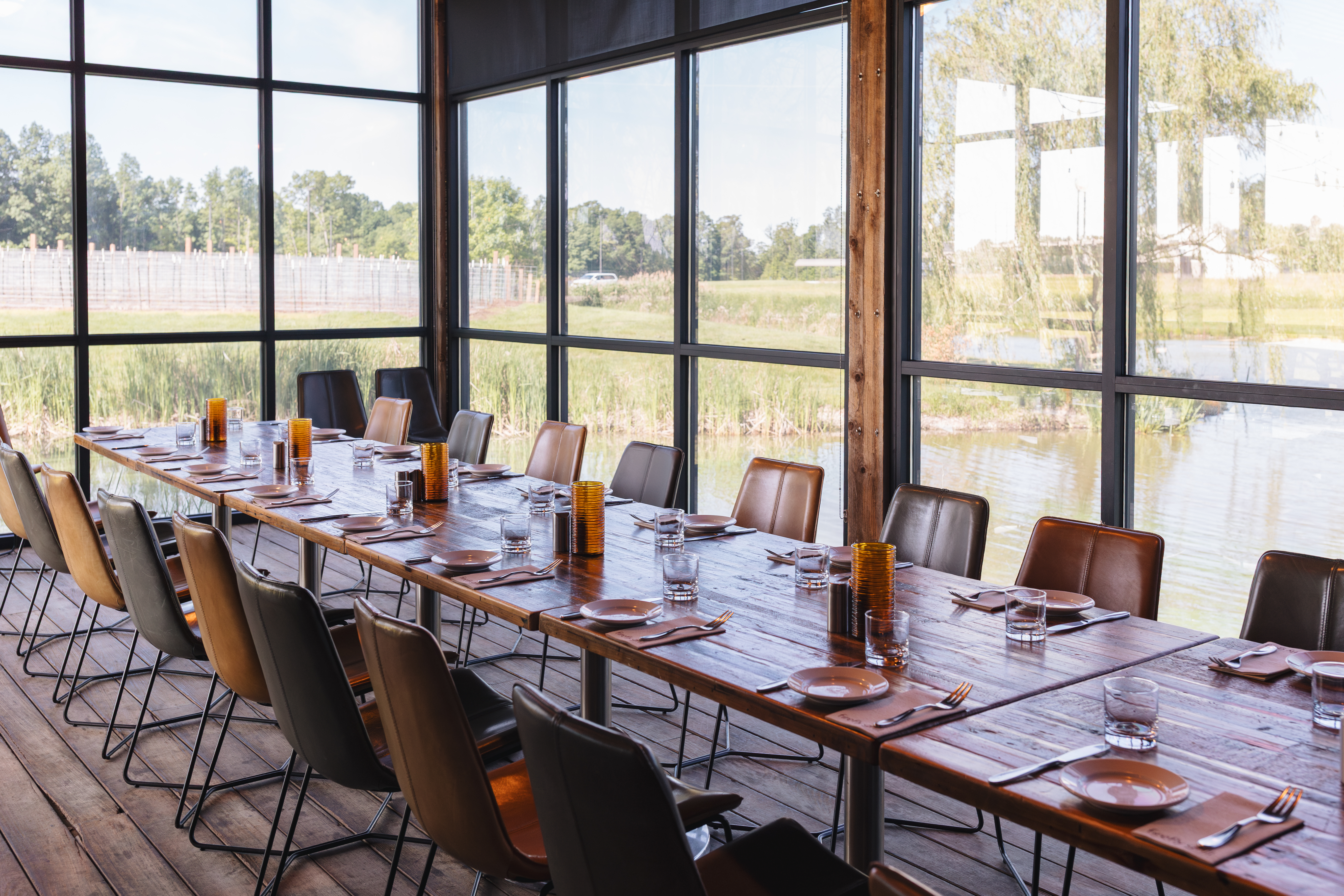 a room with tables and chairs