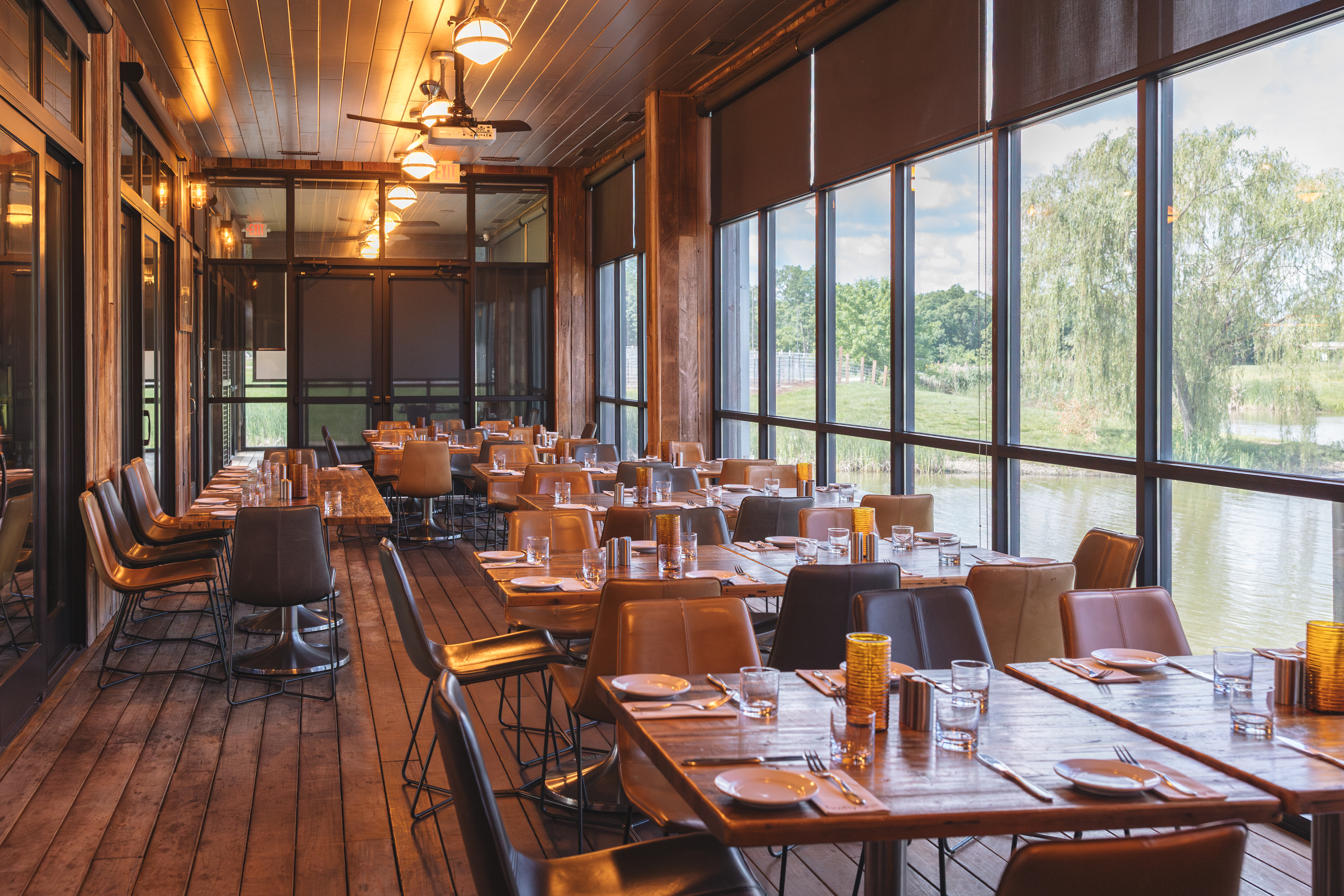 a room with tables and chairs
