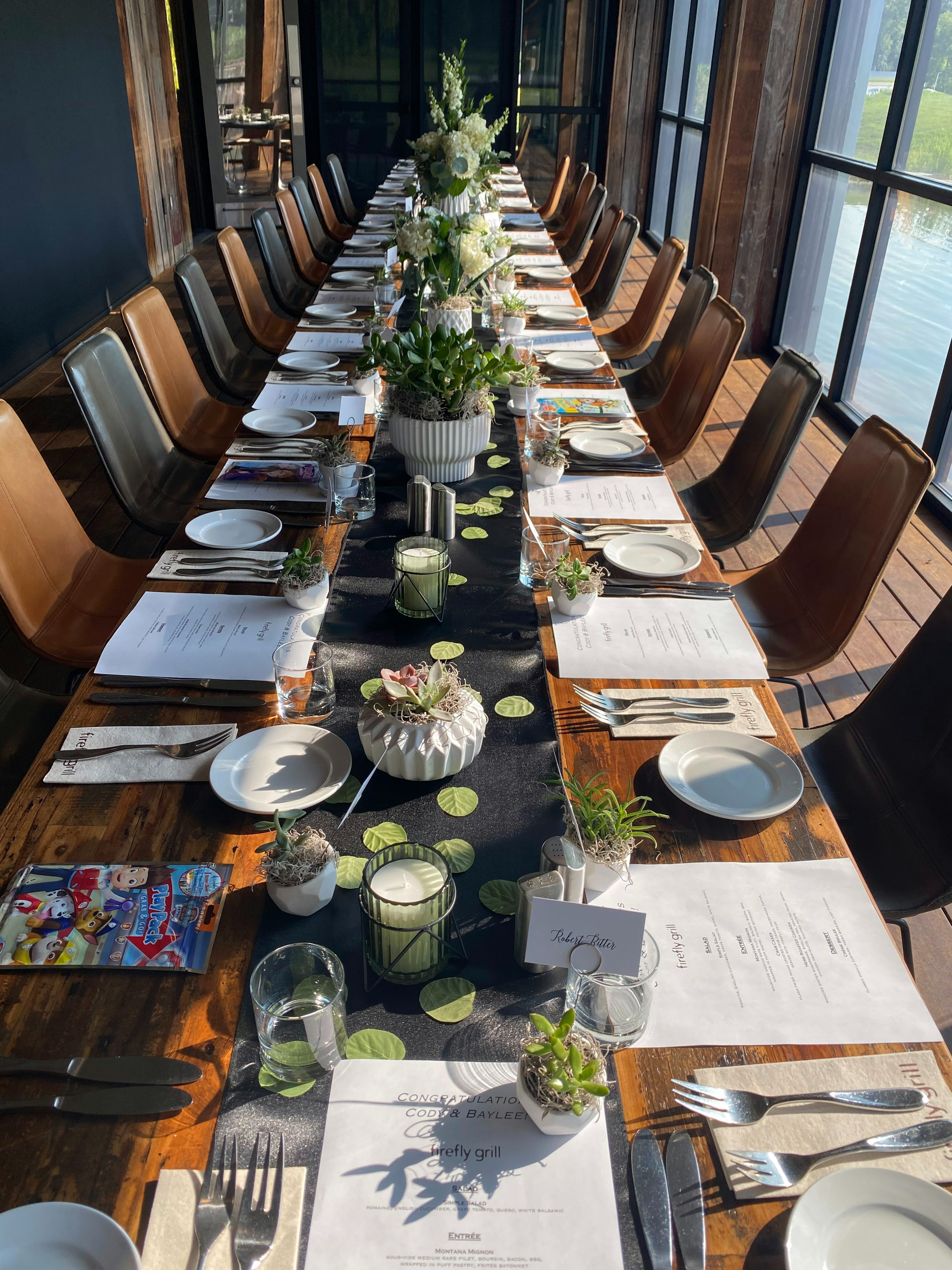 a close up of tables and chairs