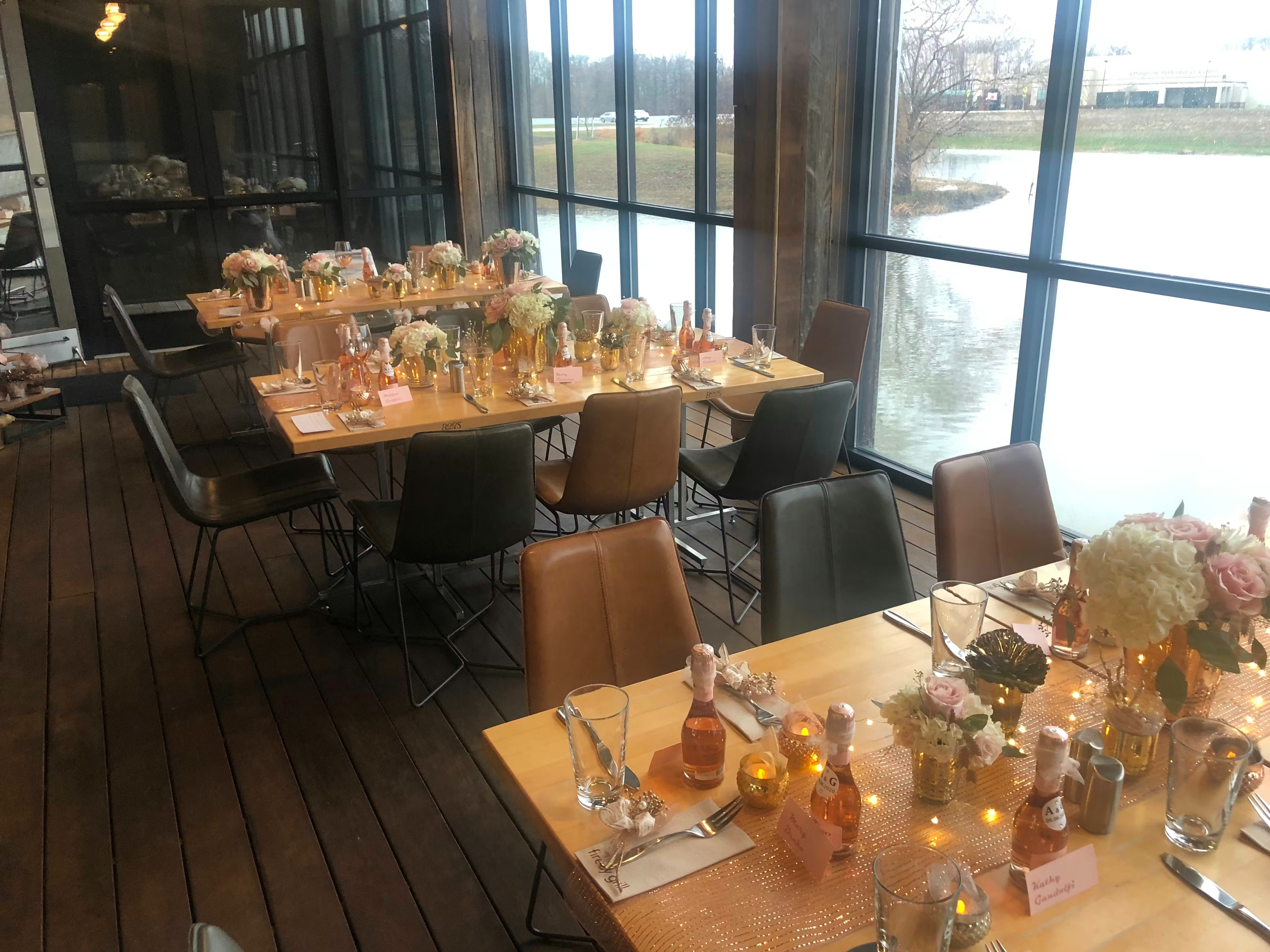 a close up of tables and chairs