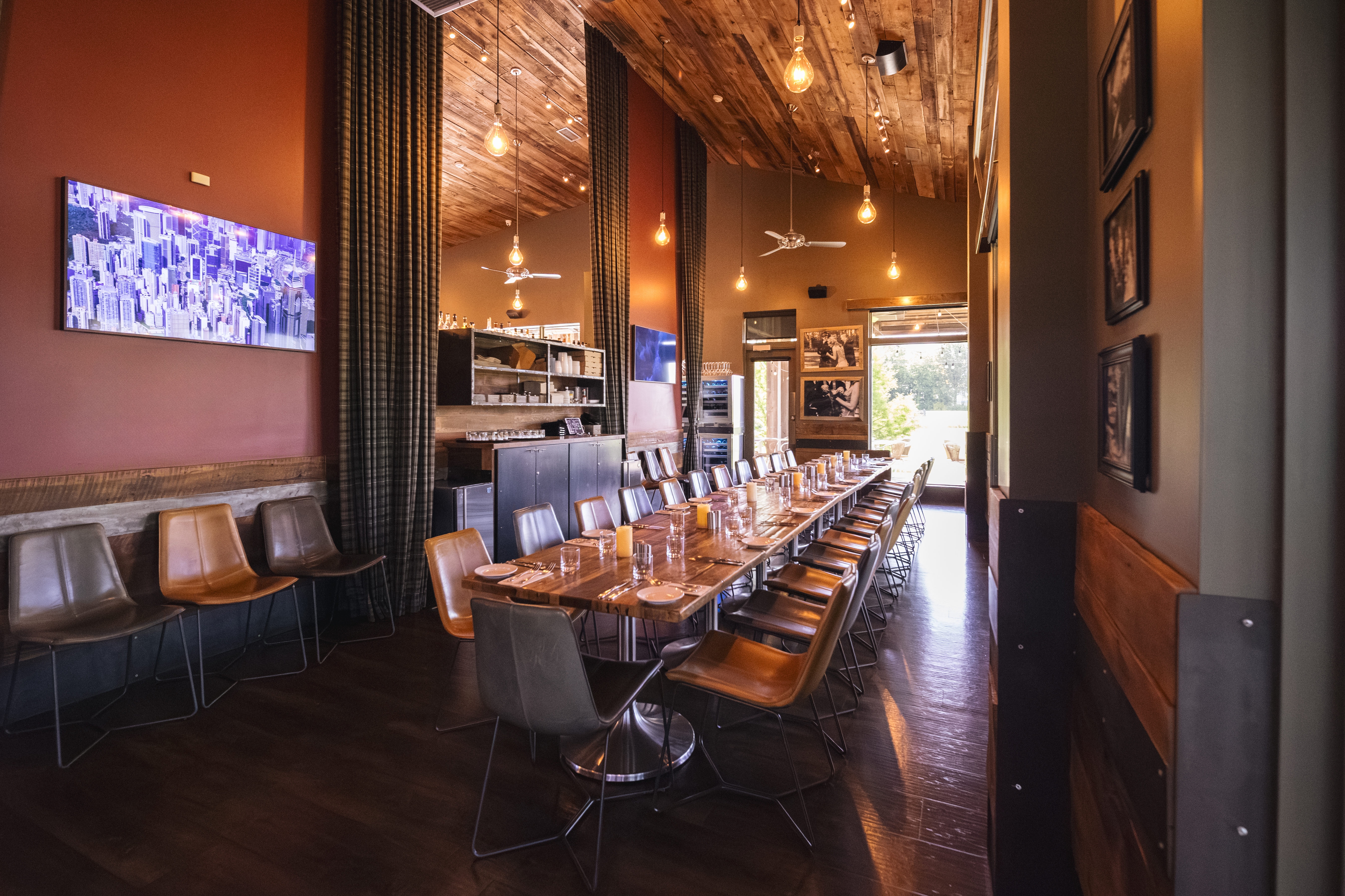 a large room with tables and chairs