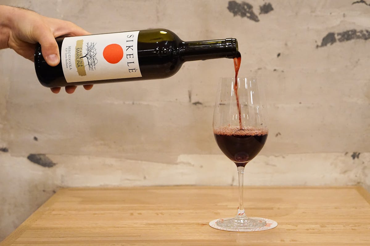 natural wine poured into a glass