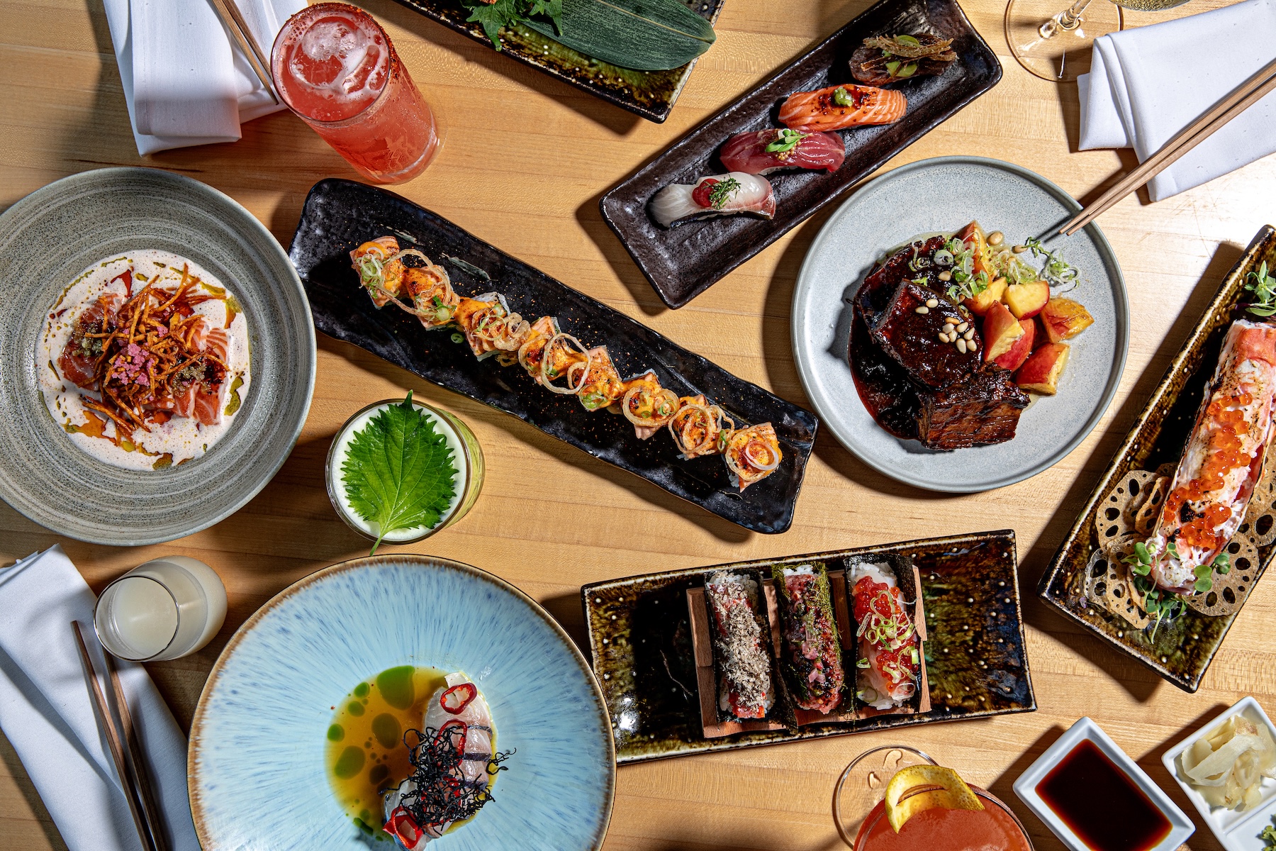 a table with plates of food