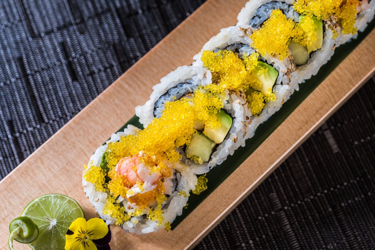 sushi on a wooden table