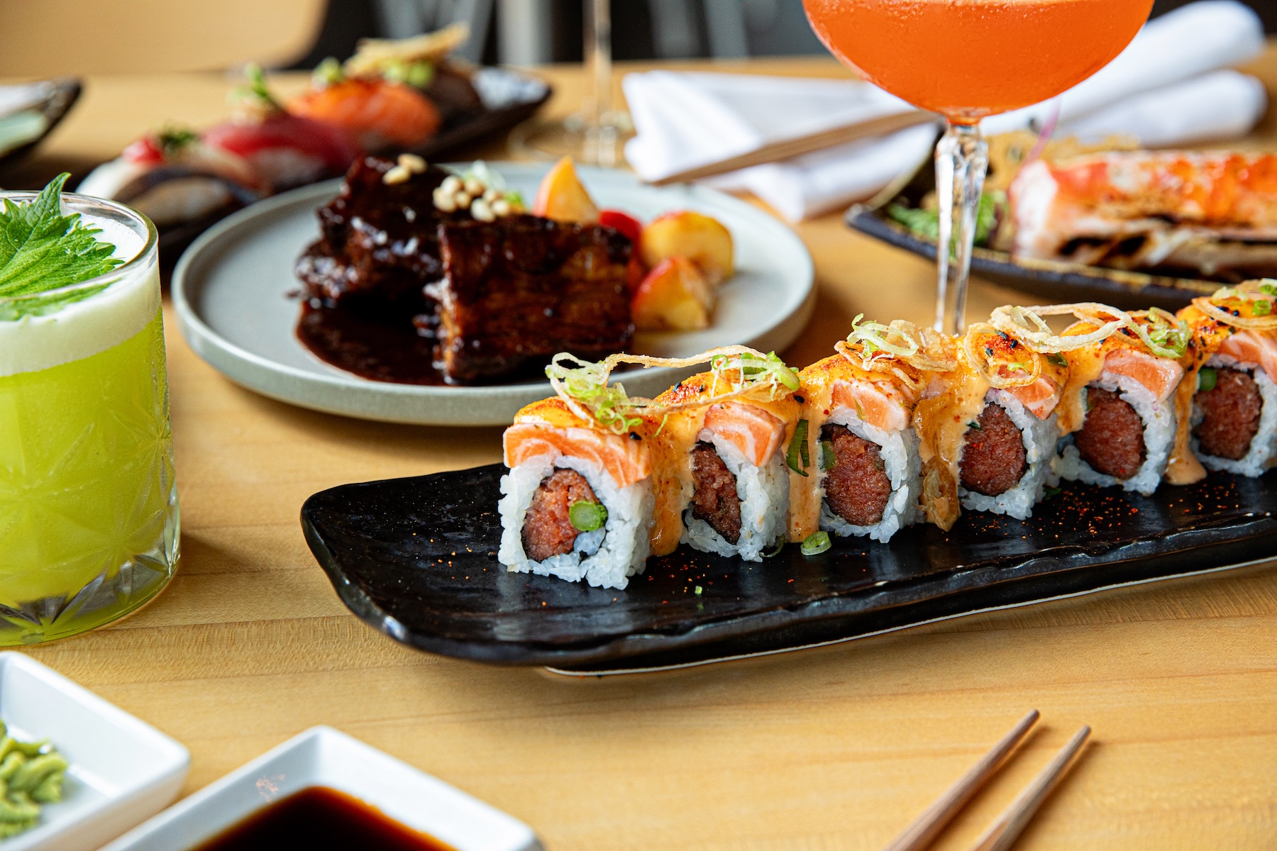 a plate of sushi on a table