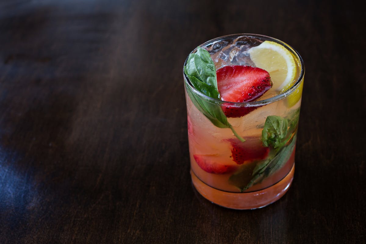 a glass cup on a table