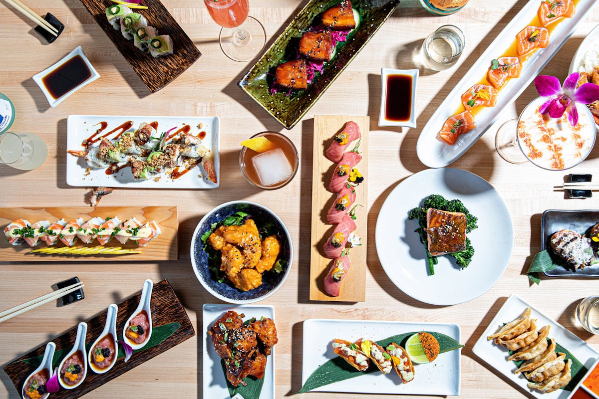 a bunch of different types of food on a table