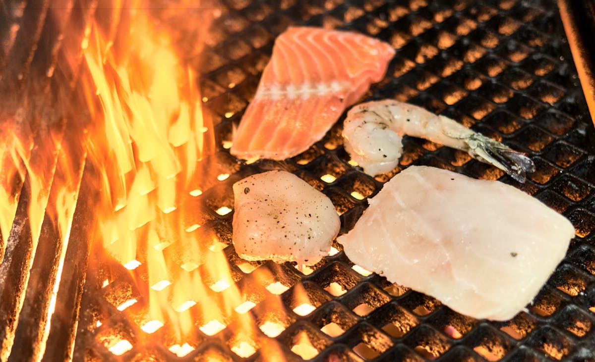 a close up of food on a grill