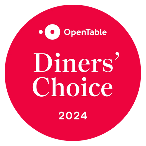 Red circular badge featuring "OpenTable" logo and text "Diners' Choice 2024."