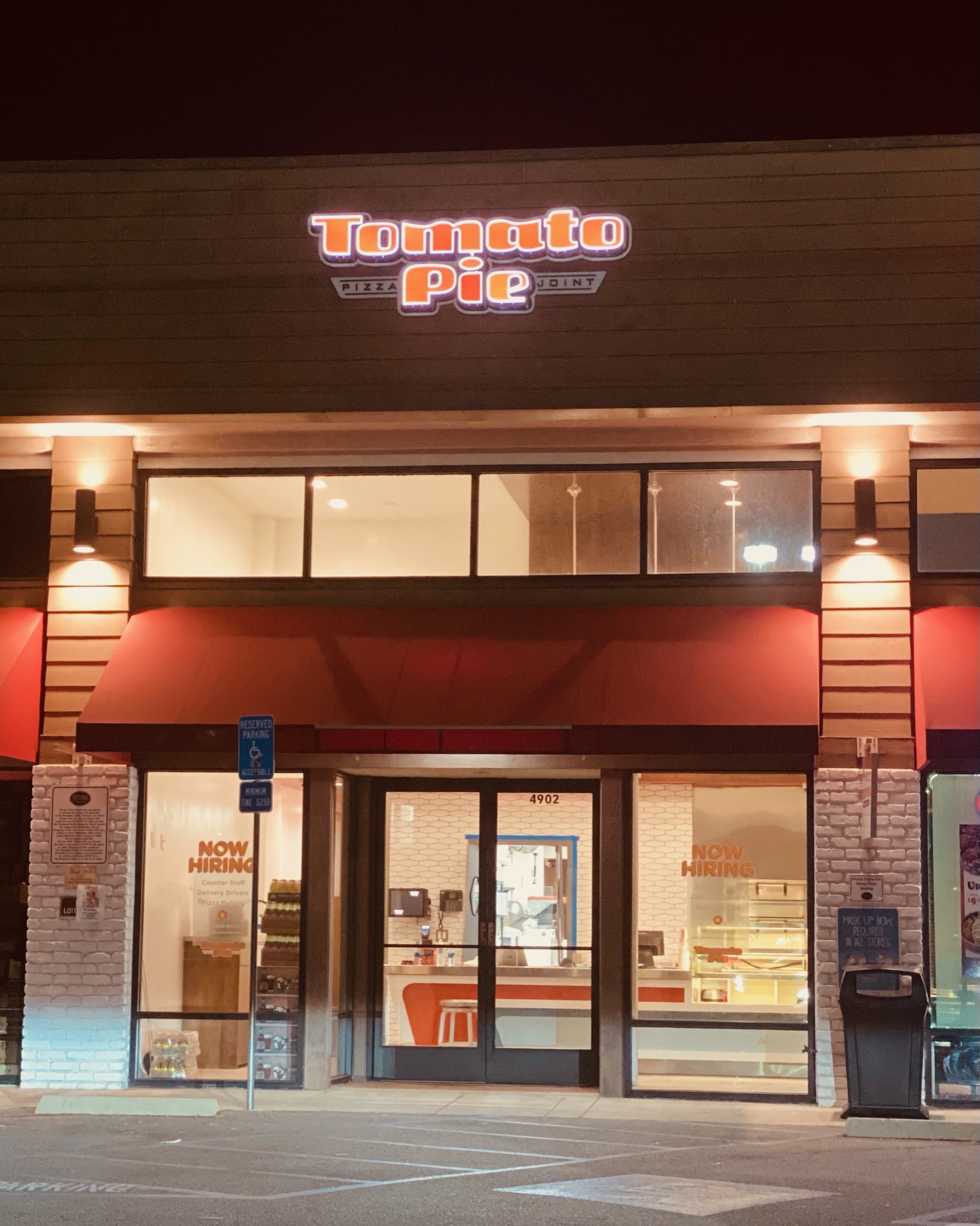 a store front at night