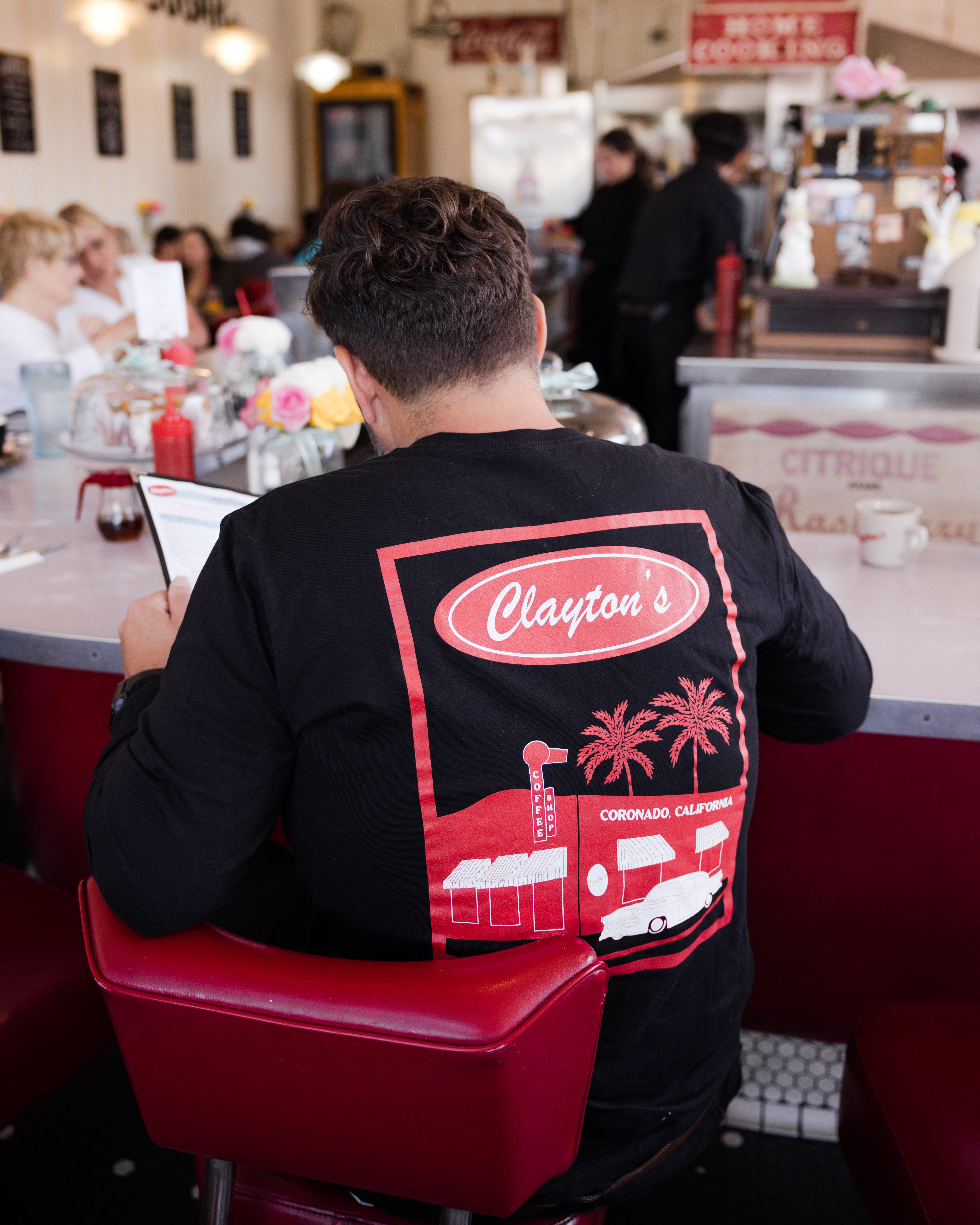 a person sitting in a restaurant
