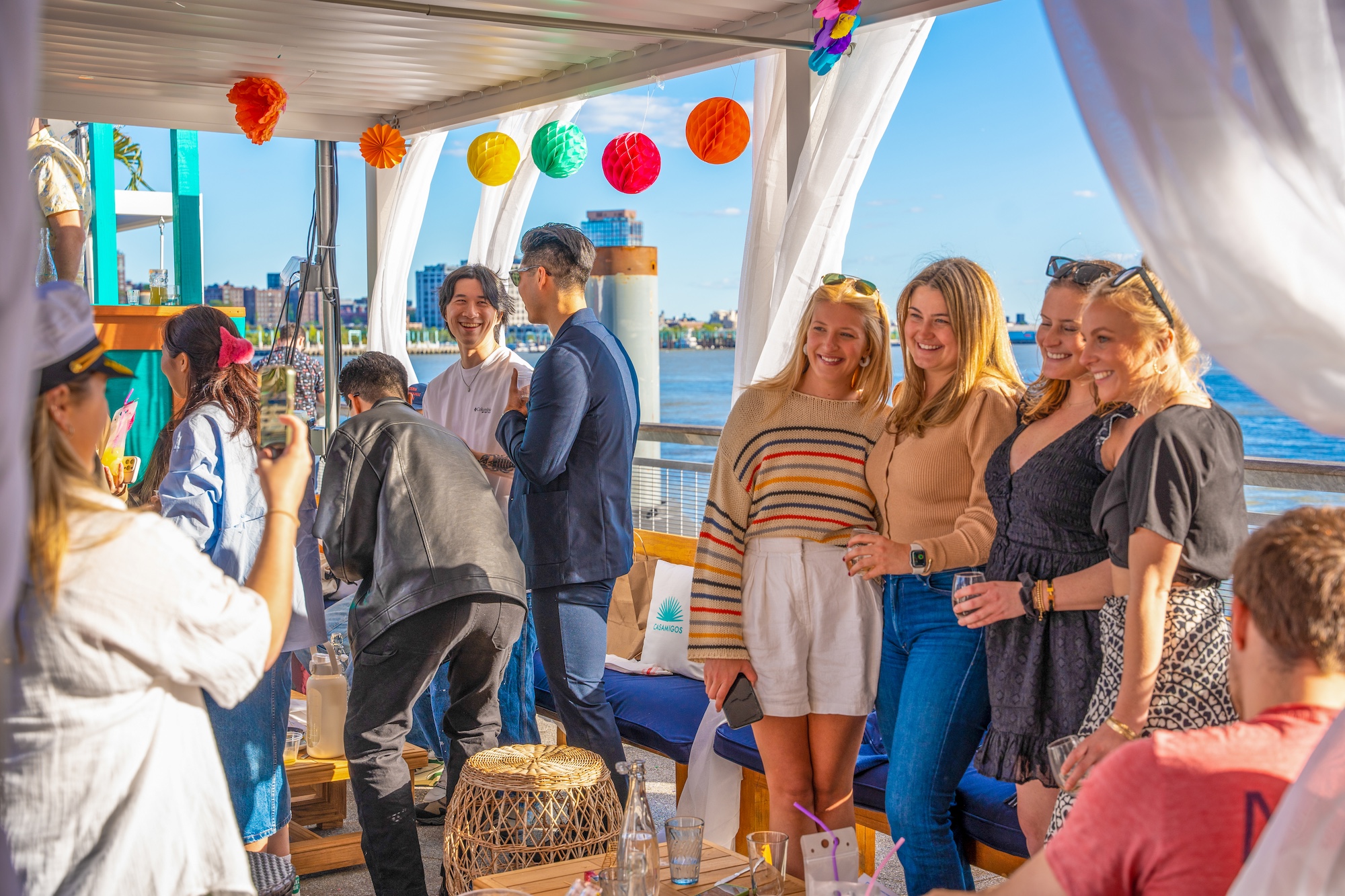 Colorful seating and tropical decor at Watermark Beach