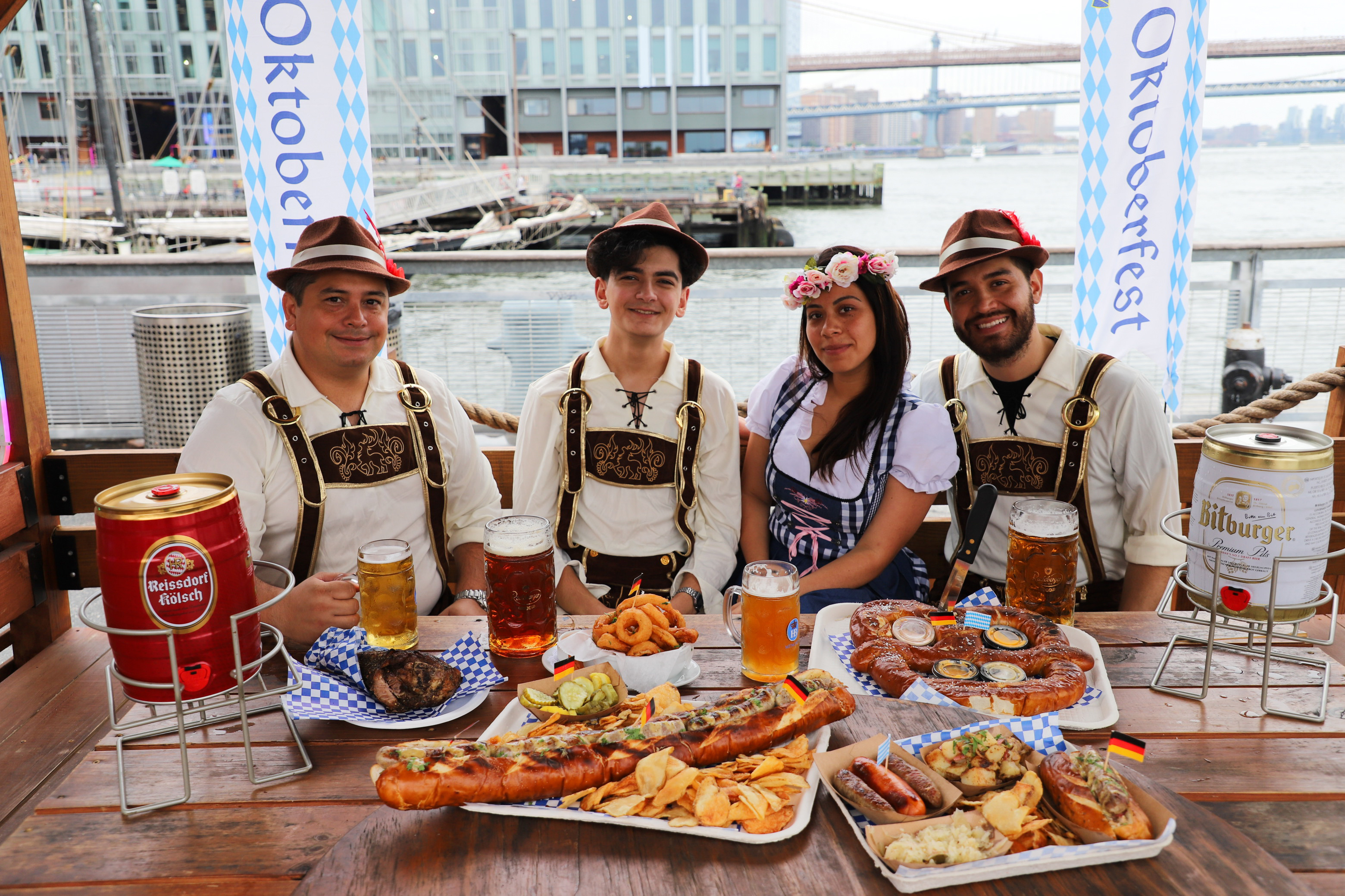 Outdoor party at OktoberFest NYC with food and drinks