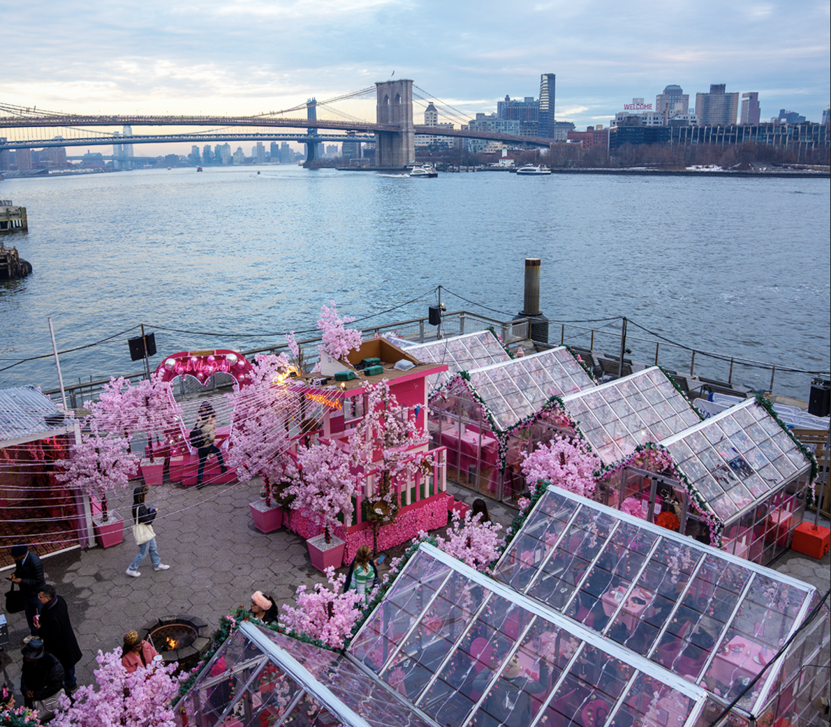 Cherry Blossom Pop-Up at Pink Pier with floral waterfront setting