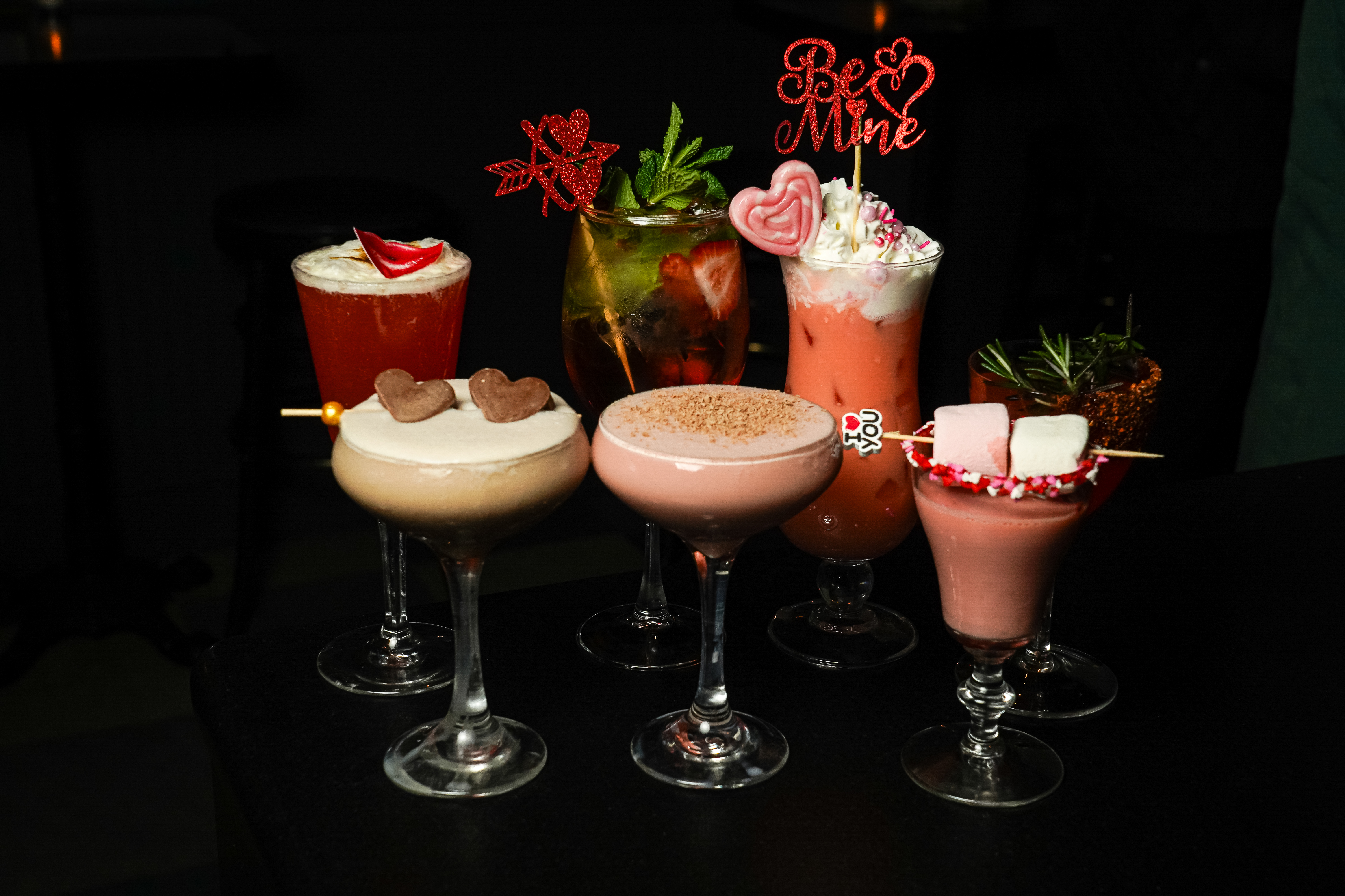 a group of cocktails