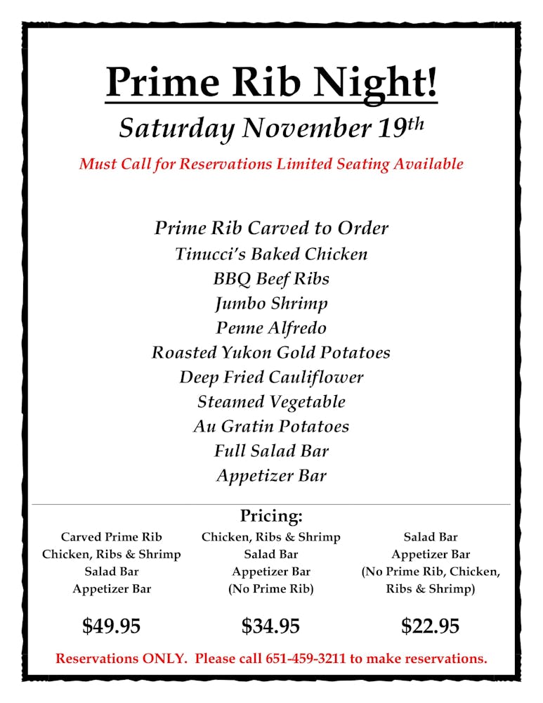 Current Promotions Tinucci's American Restaurant in Newport, MN