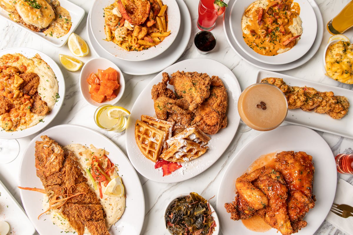 a bunch of different types of food on a plate