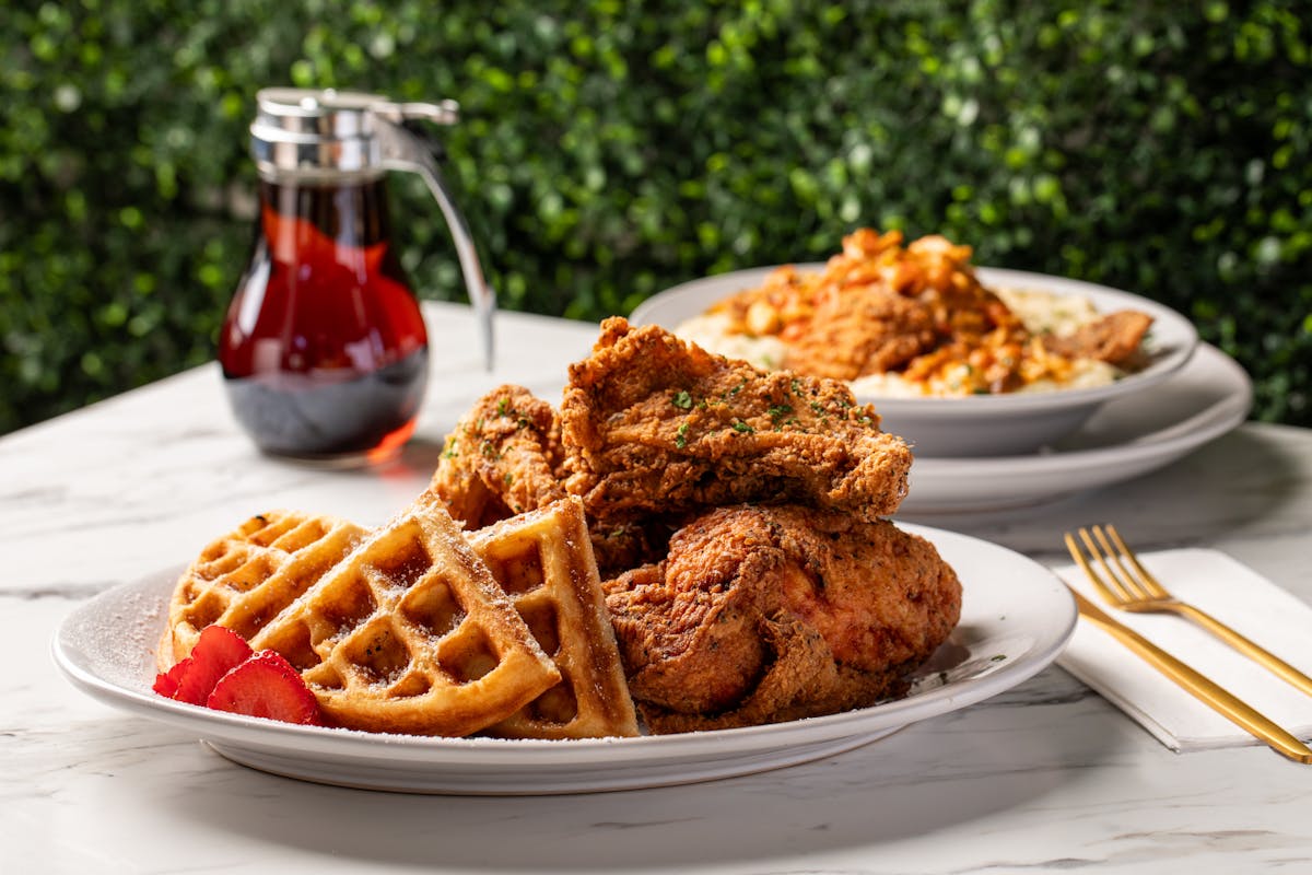 a plate of food on a picnic table