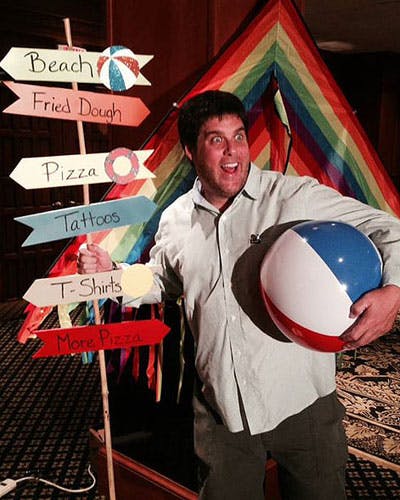 a man holding a sign