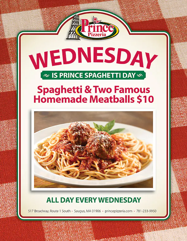 Spaghetti Wednesday Wednesday is Prince Spaghetti Day โข Spaghetti & Two Famous Homemade ...