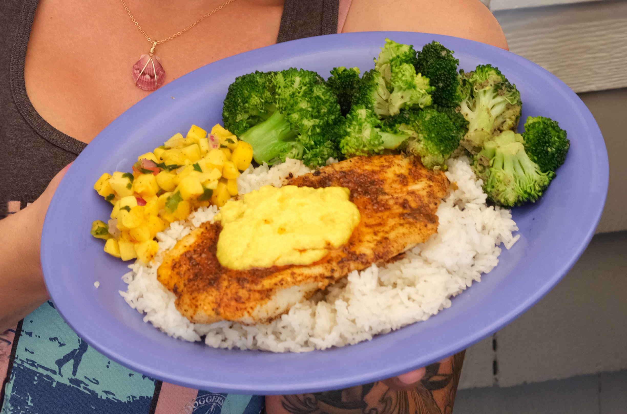 a plate of food with broccoli
