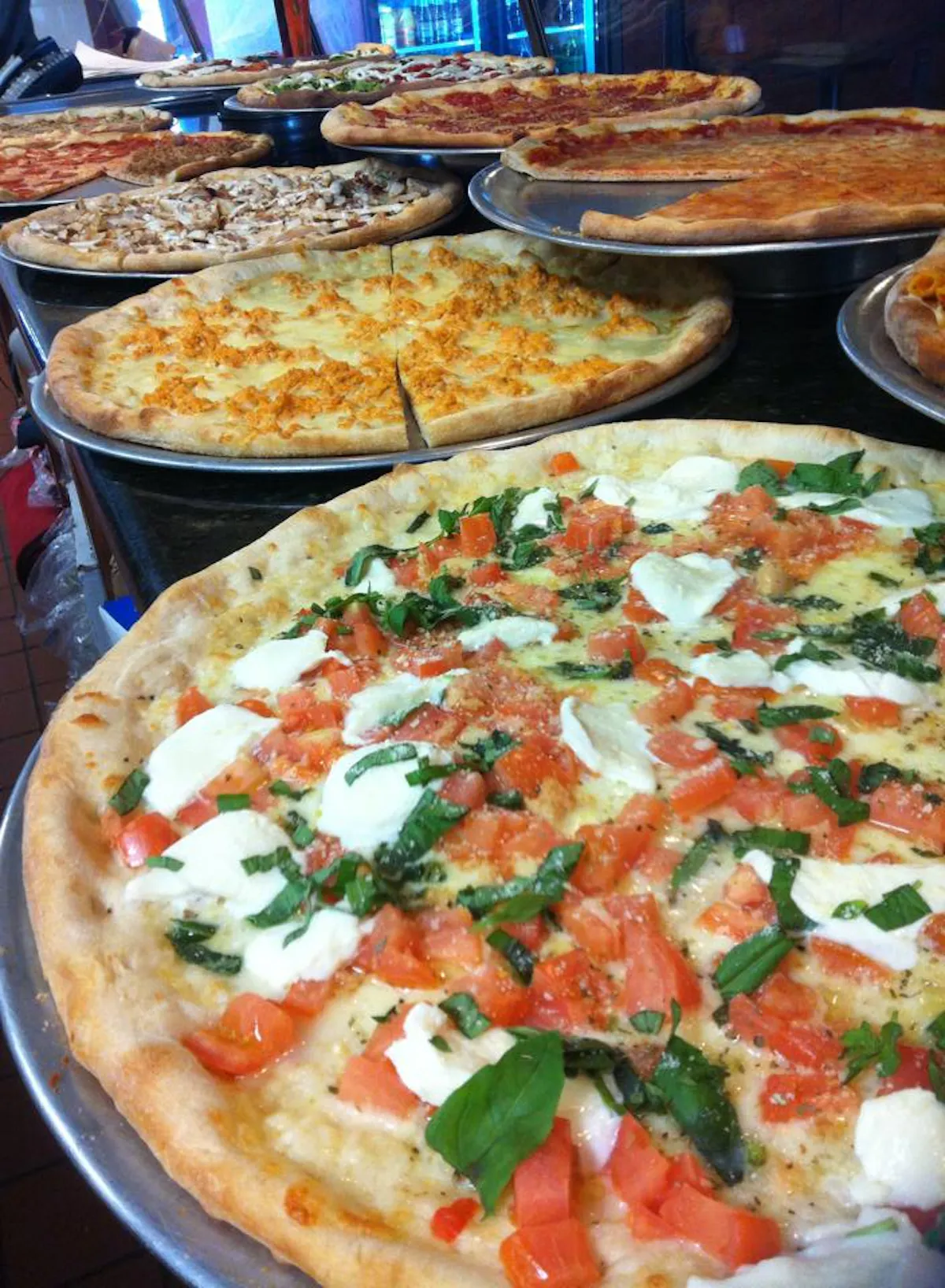 a pizza sitting on top of a table