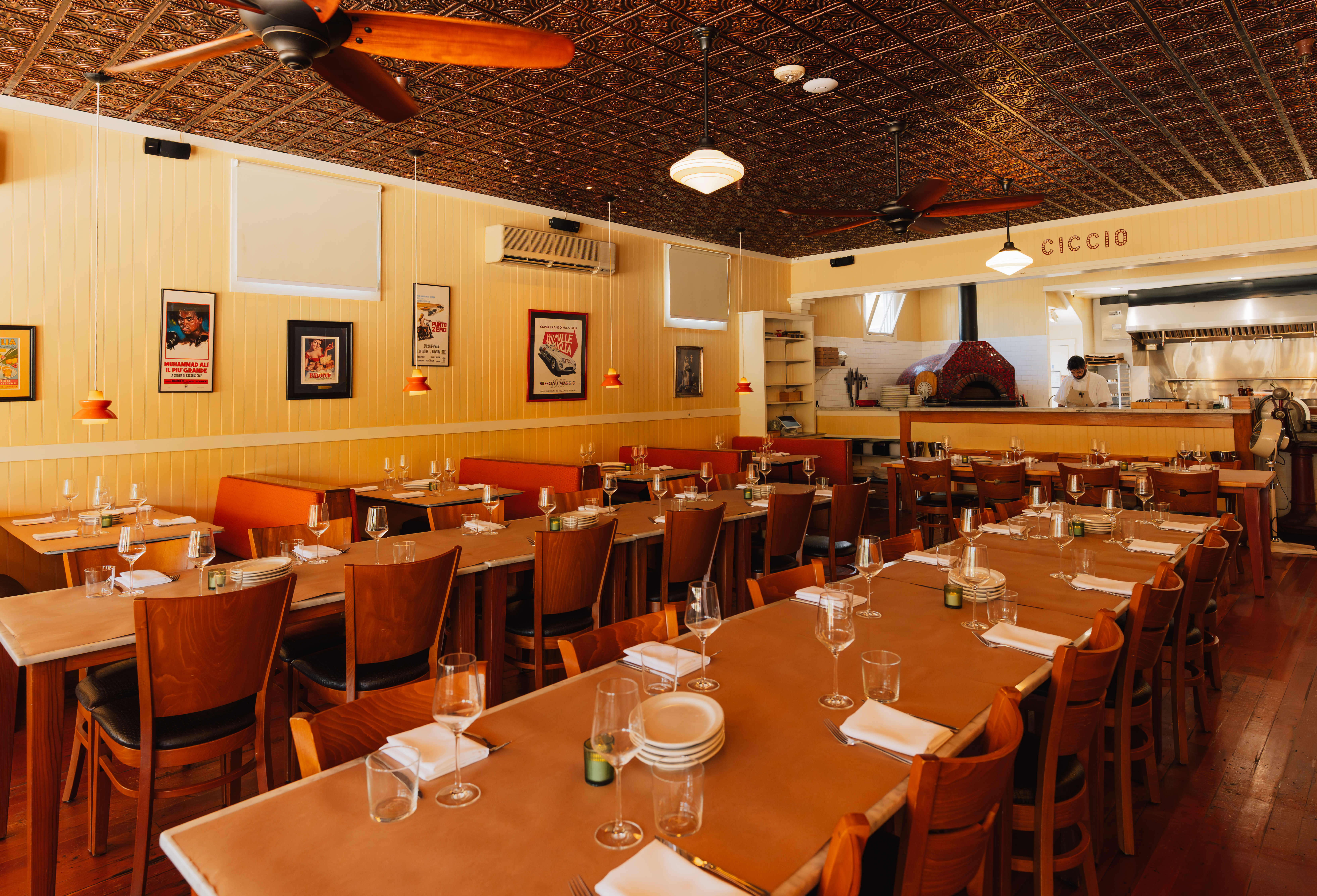 a large room with tables and chairs