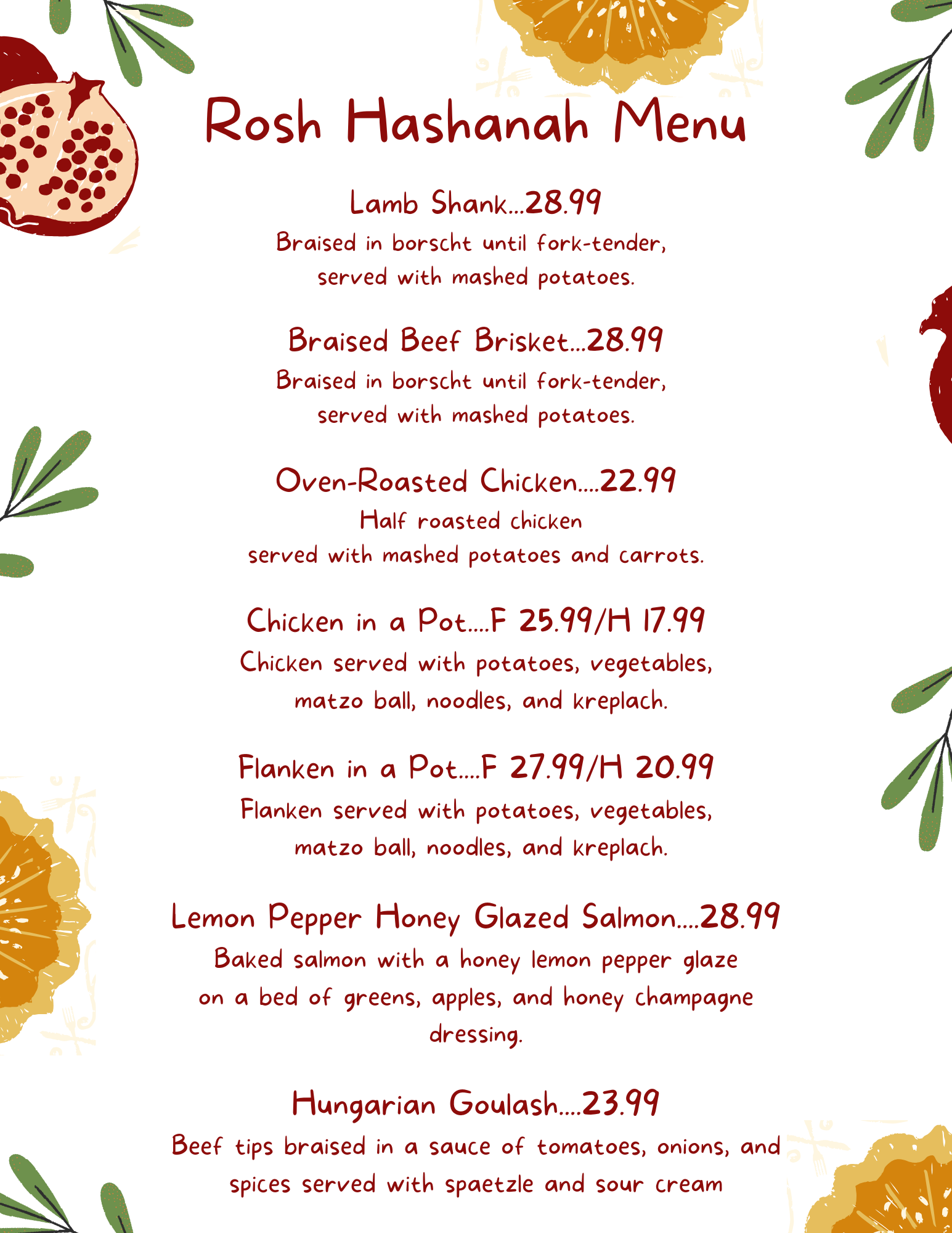 a menu of a restaurant