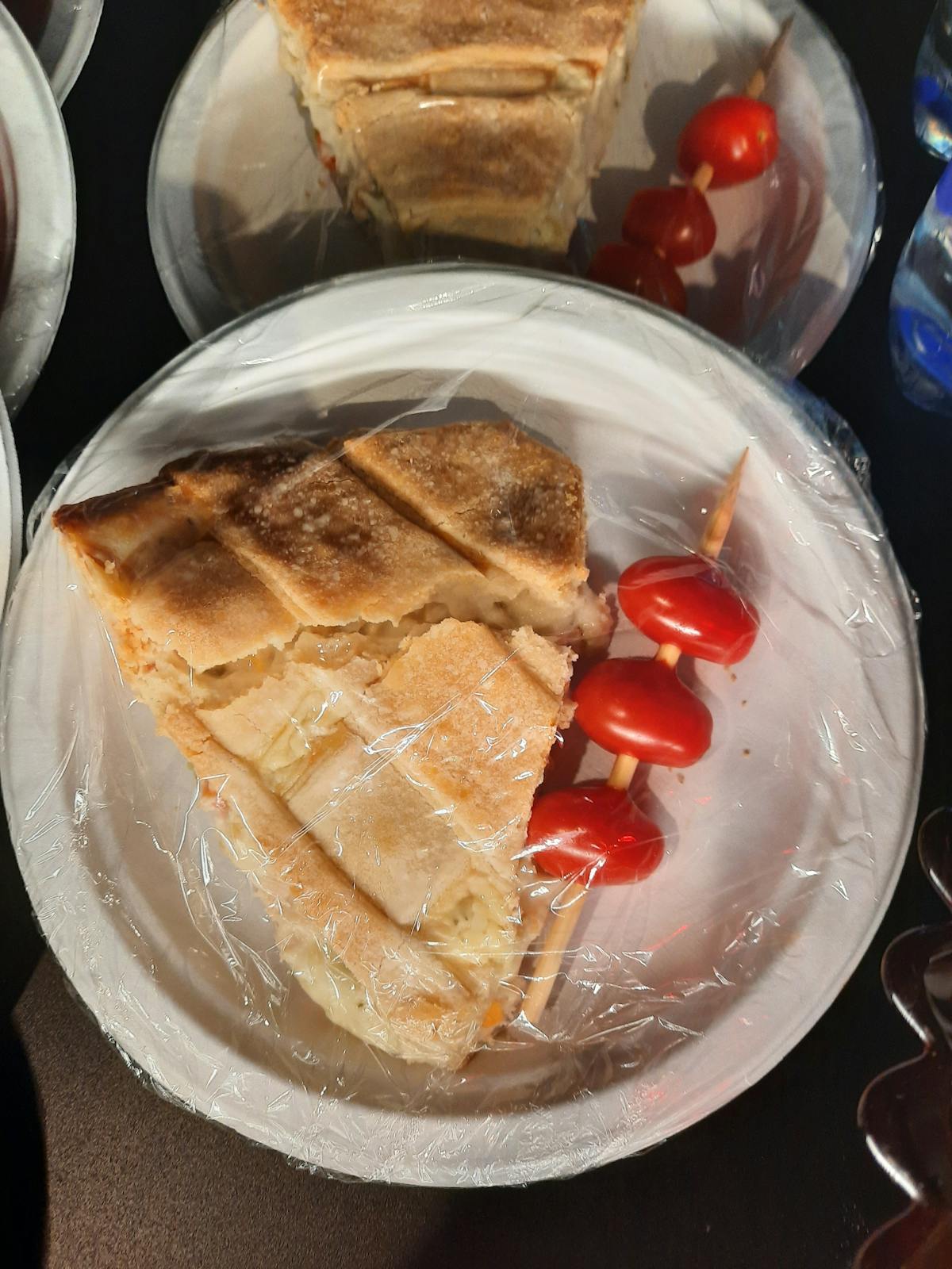 a plate of food with a slice of bread