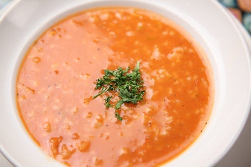 a close up of a bowl of soup