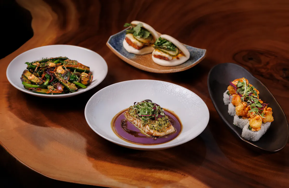 Seared Atlantic Halibut, Lobster Norteña, Zucchini Itame and Sweet Potato Buns
