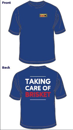 a blue t-shirt with text on it