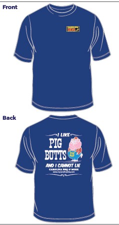 a blue t-shirt with white text