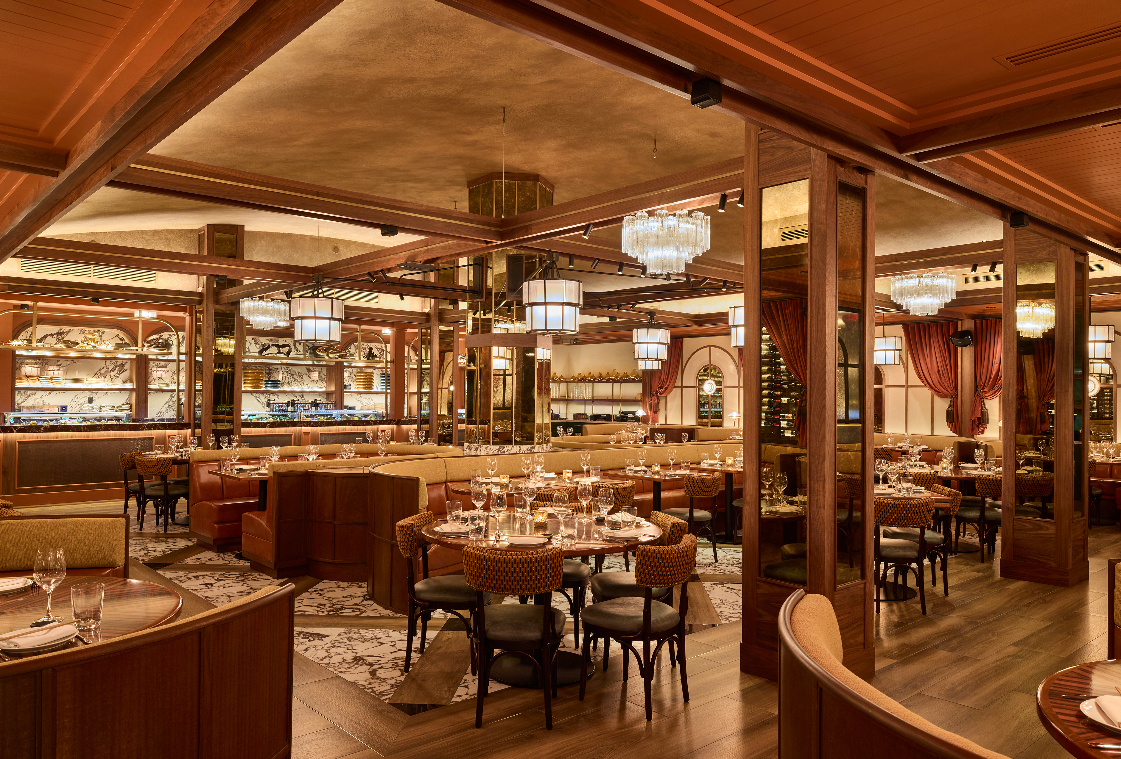 a restaurant with tables and chairs