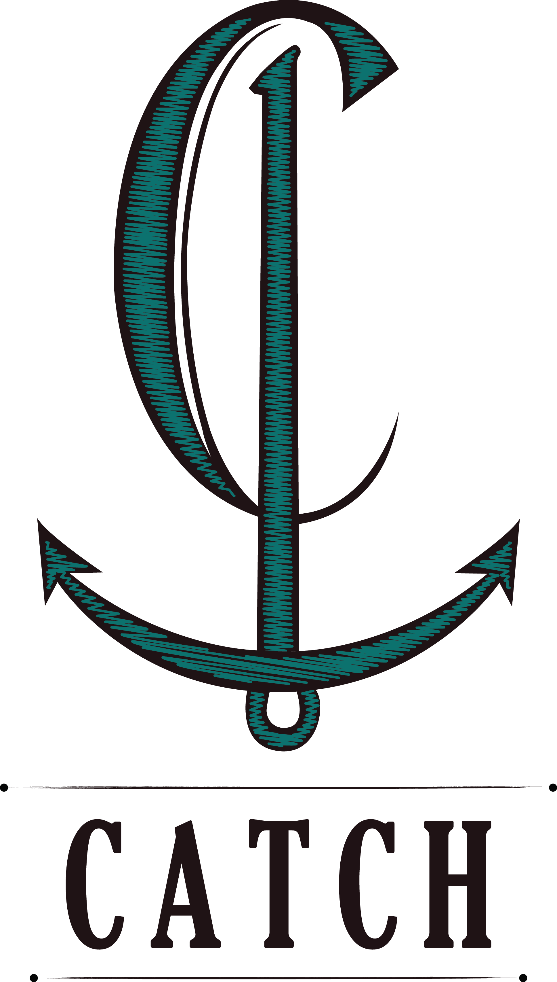 a logo with a hook and a crescent moon
