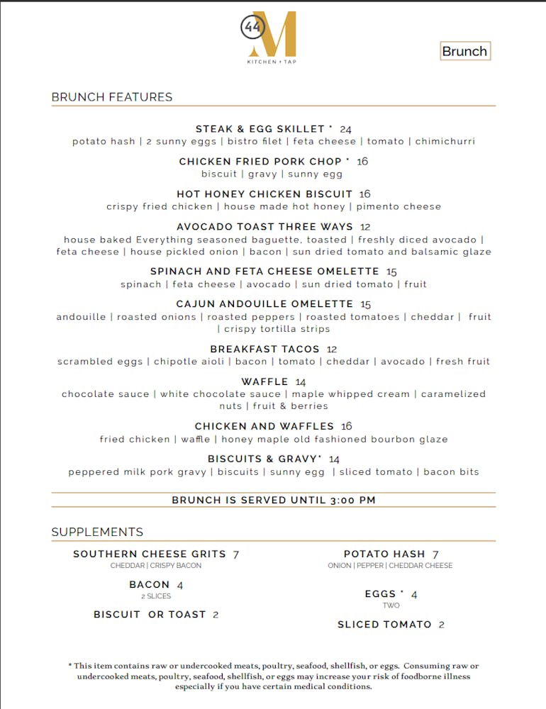 Menus 44 Mills Kitchen and Tap in North Carolina