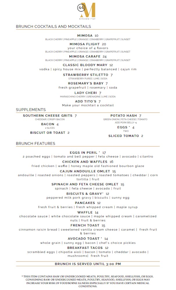 Menus 44 Mills Kitchen and Tap in North Carolina