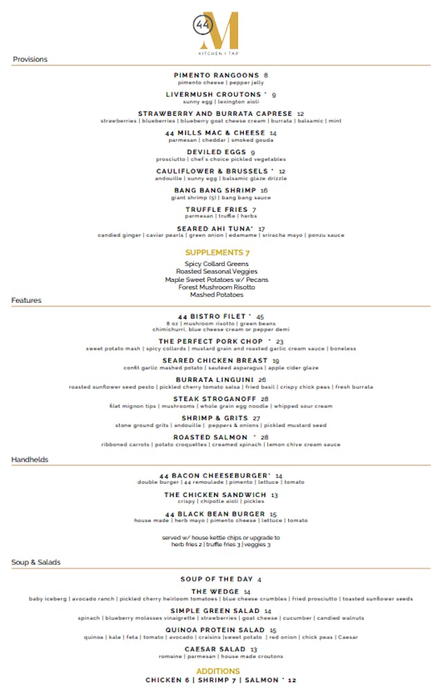 Menus 44 Mills Kitchen and Tap in North Carolina