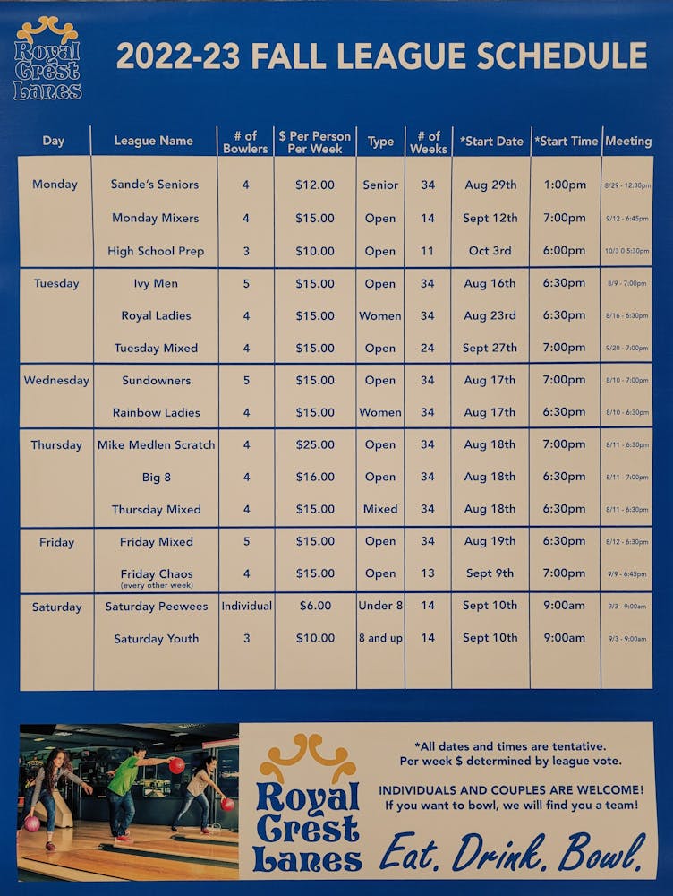 2022 Fall League Information | Wayne and Larry's | Royal Crest Lanes 2022 Fall League Information | Wayne and Larry's | Royal Crest Lanes