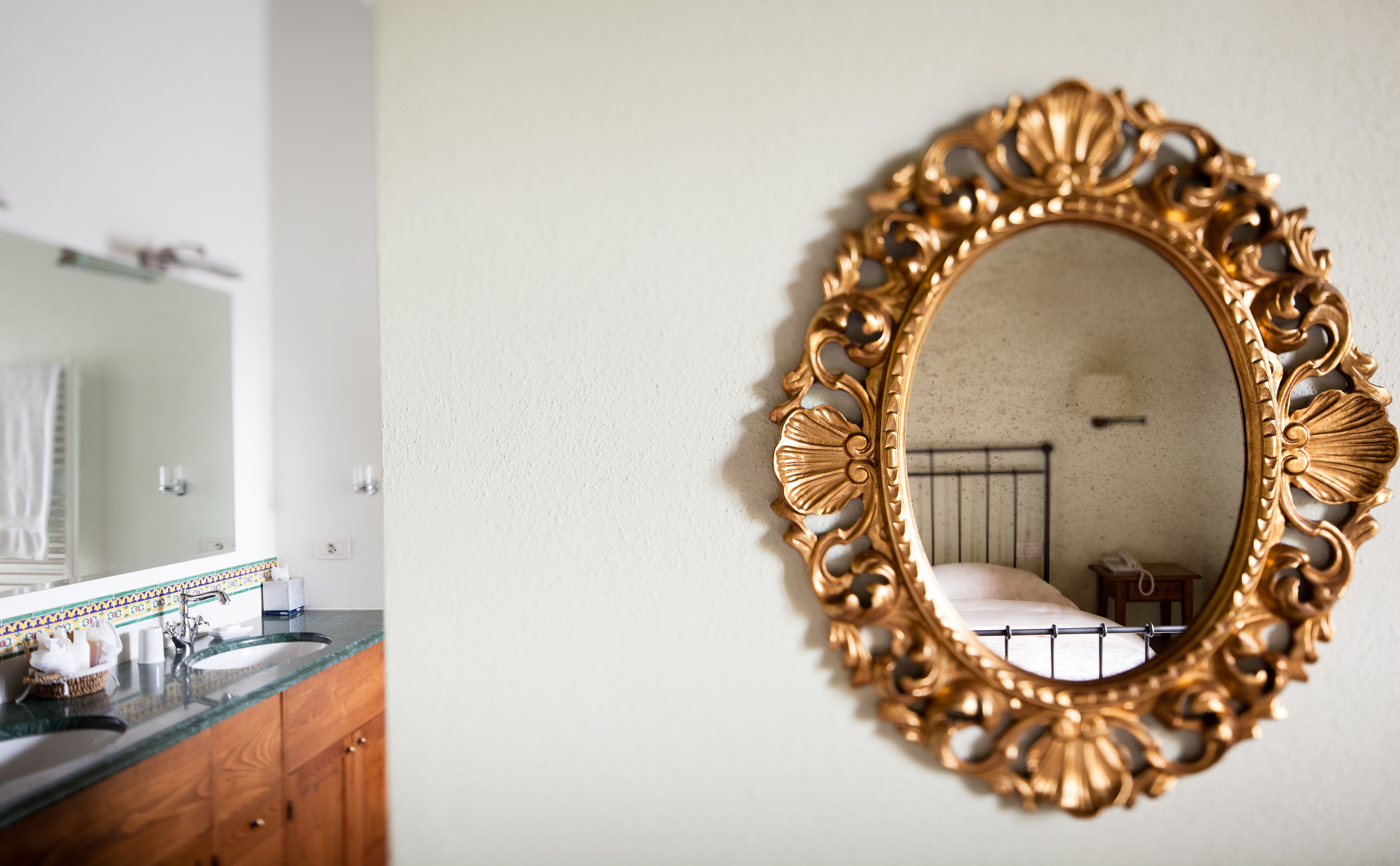 a close up of a large mirror