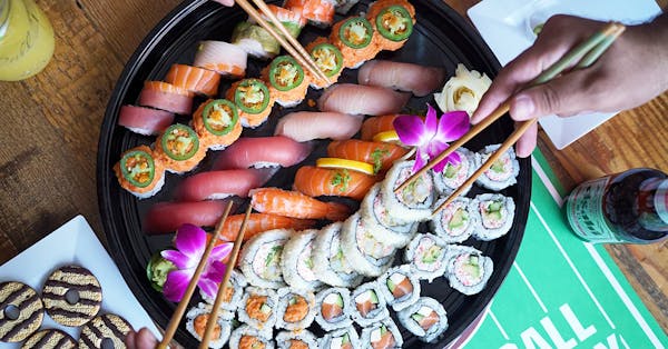 football sushi party platter