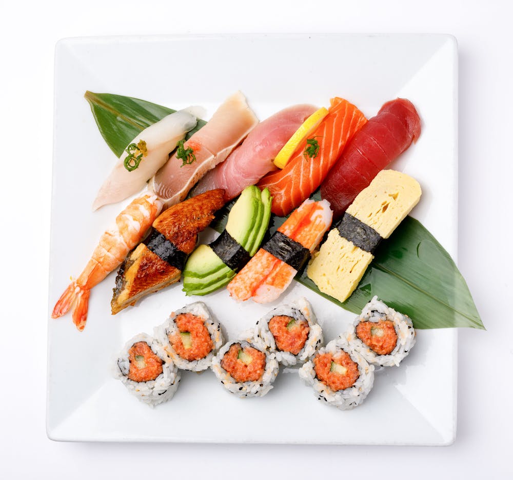 a white plate topped with different types of food