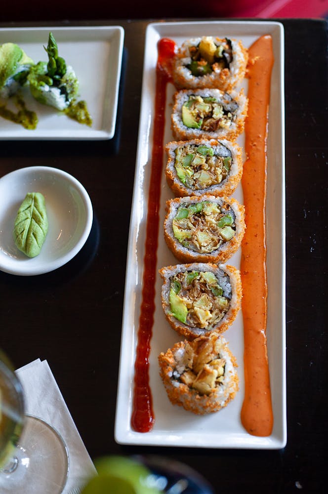 a bunch of food on a tray