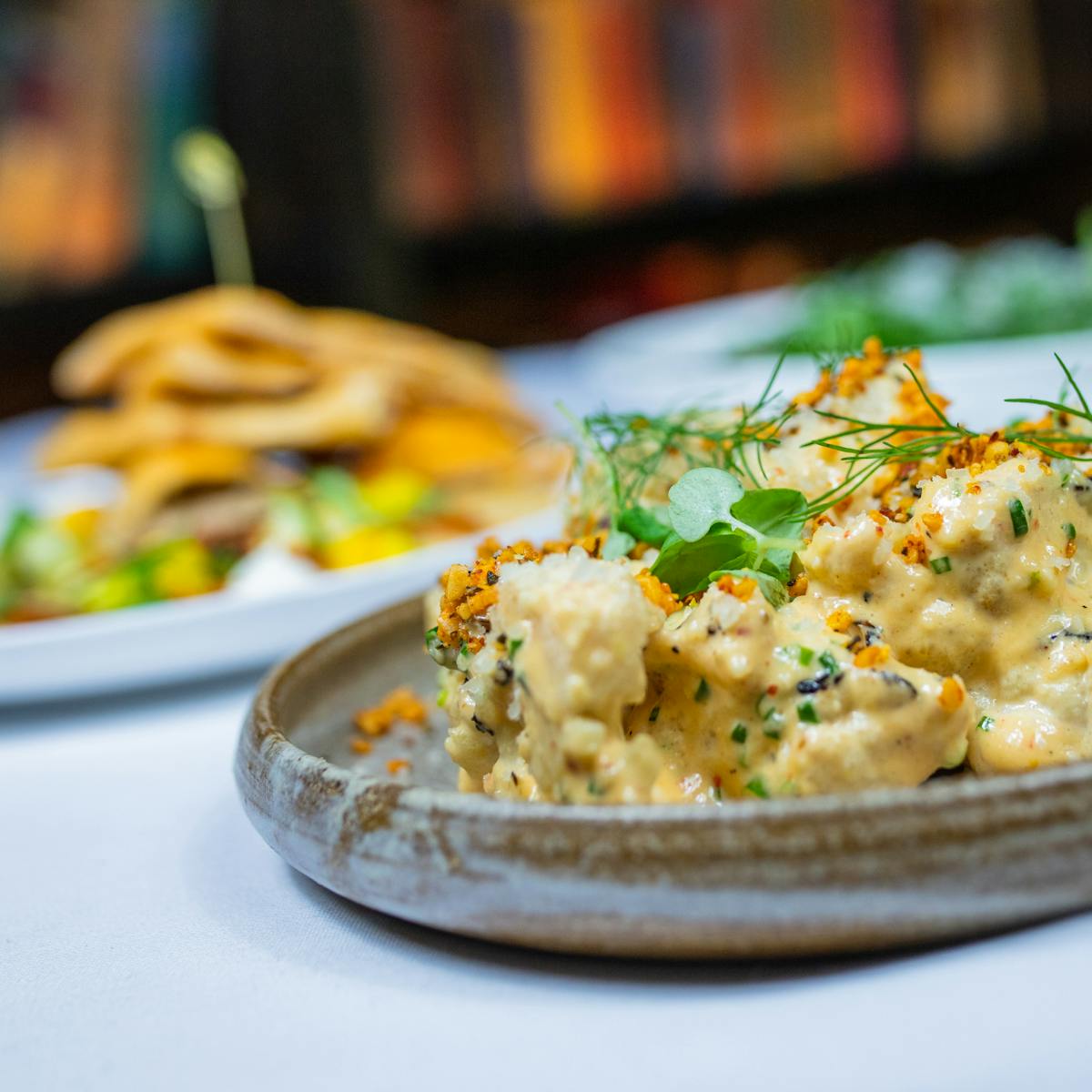 a close up of a plate of food on a table
