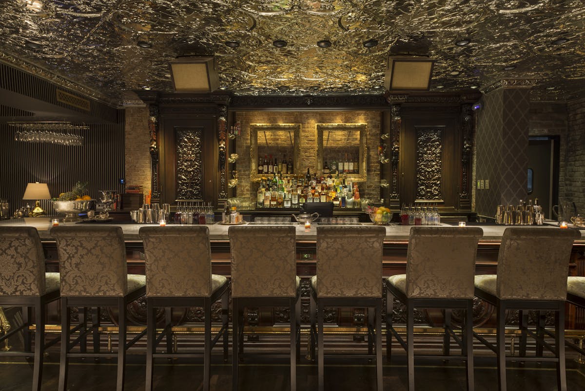 a dining room table in front of a building