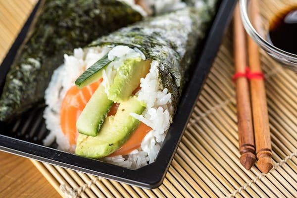 sushi on a wooden table