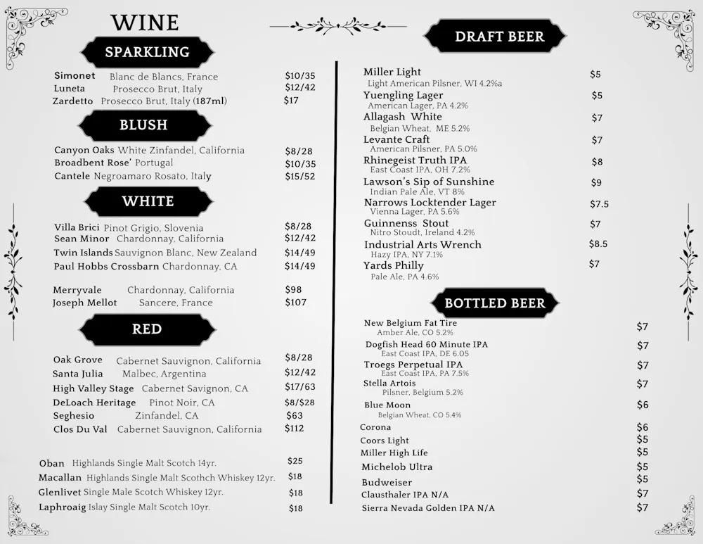 a menu of a restaurant